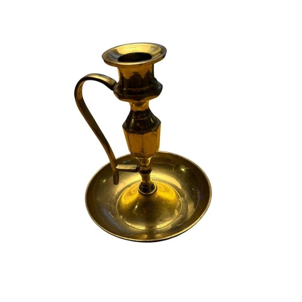 Vintage Solid Brass Chamberstick Candle Holder Taper Candlestick with Drip Pan